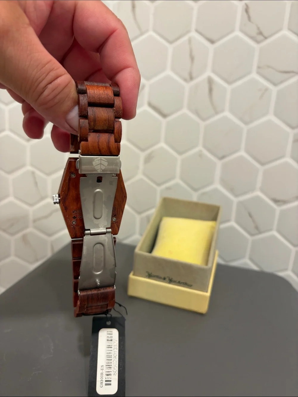 Martin &MacArthur Hexagon Men's Watch in Rich Brown Koa wood Hnadmade in Hawaii